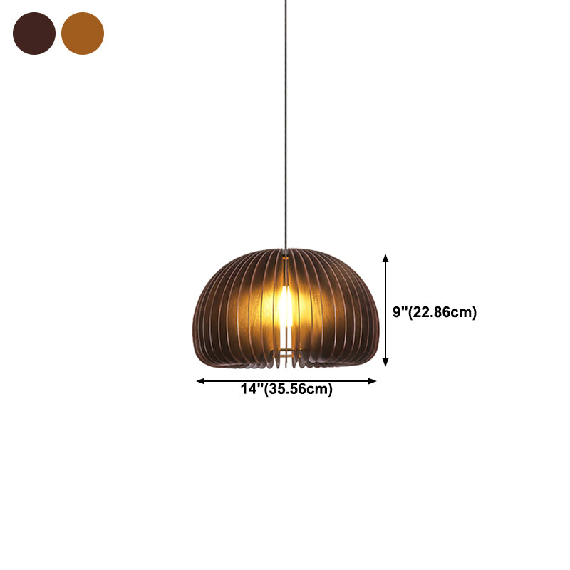 Modern Style Pumpkin Shape Pendant Lighting Wood 1 Light Pendant Light for Bedroom