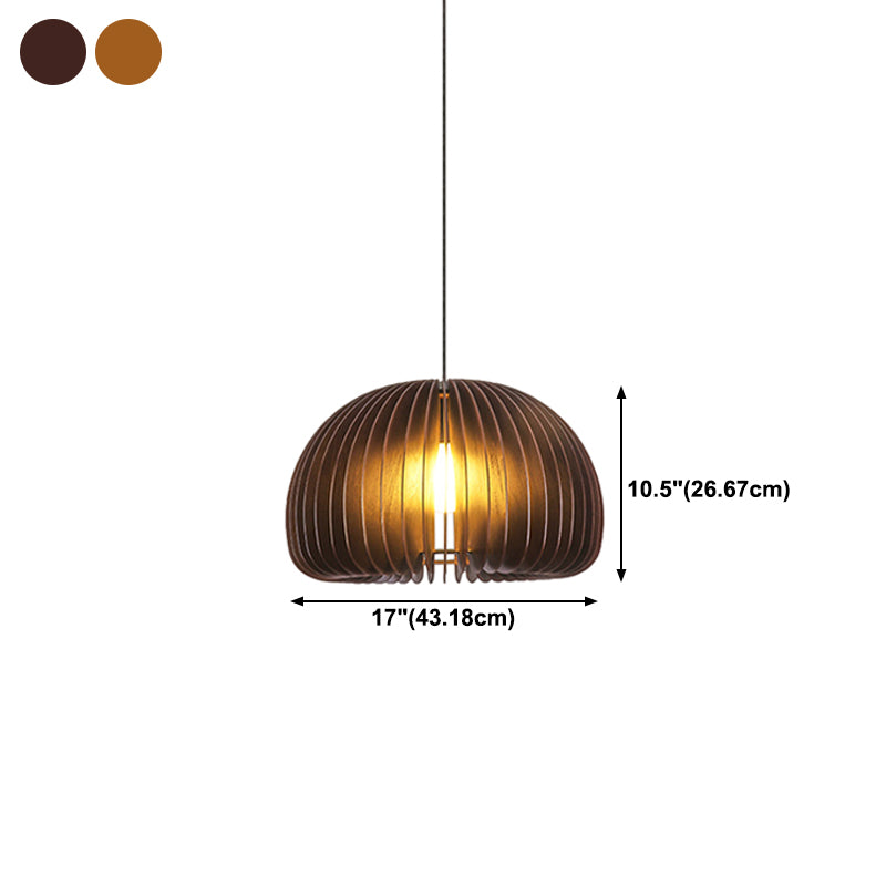 Modern Style Pumpkin Shape Pendant Lighting Wood 1 Light Pendant Light for Bedroom