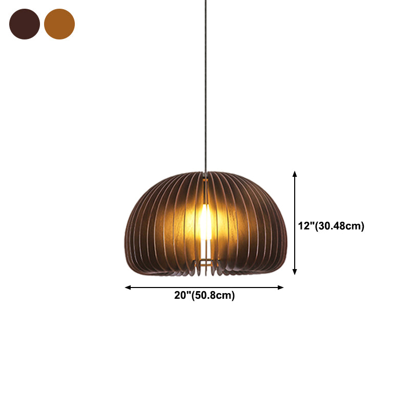 Modern Style Pumpkin Shape Pendant Lighting Wood 1 Light Pendant Light for Bedroom