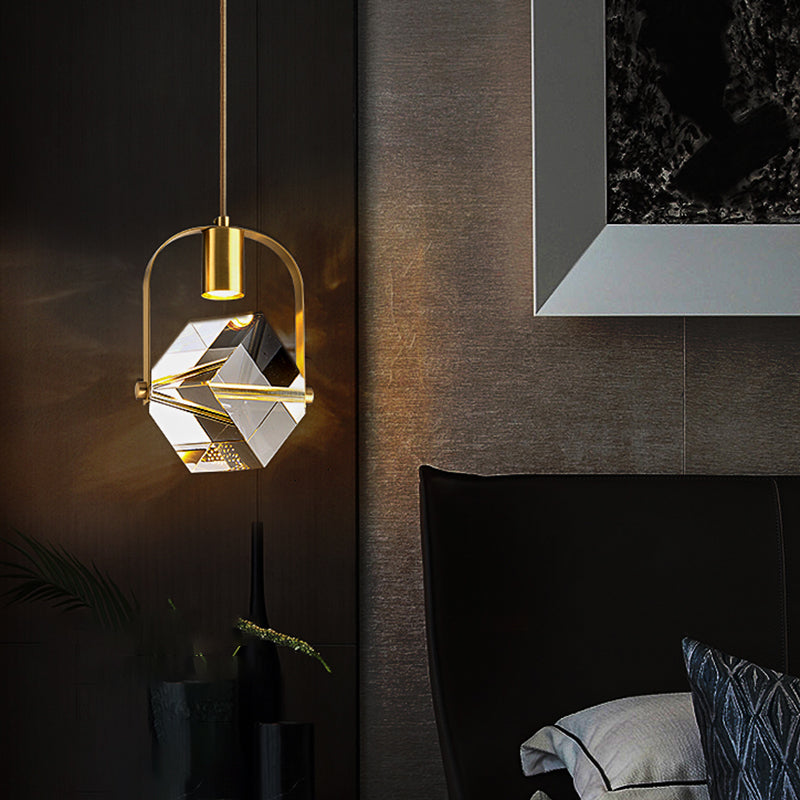 Postmodern Crystal Pendant Light Geometric Gold Hanging Pendant for Living Room