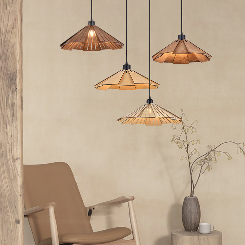 Modern Style Cone Shape Pendant Lighting Wood 1 Light Pendant Light for Bedroom