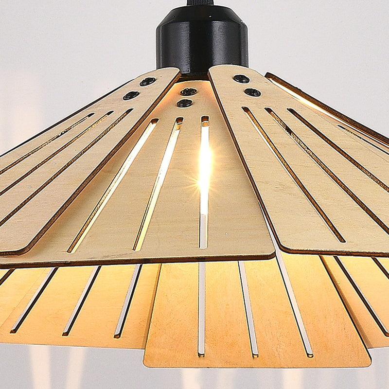 Modern Style Cone Shape Pendant Lighting Wood 1 Light Pendant Light for Bedroom