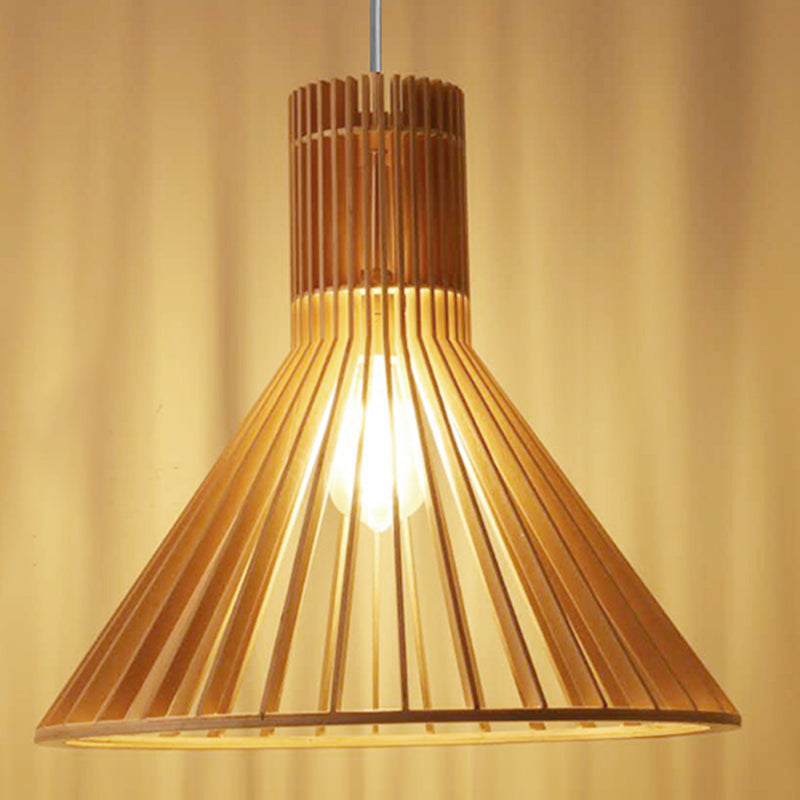 Modern Style Hanging Light Fixture 1-Light Pendant Lamp with Wooden Shade for Bedroom