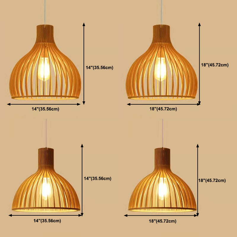 Modern Style Hanging Light Fixture 1-Light Pendant Lamp with Wooden Shade for Bedroom