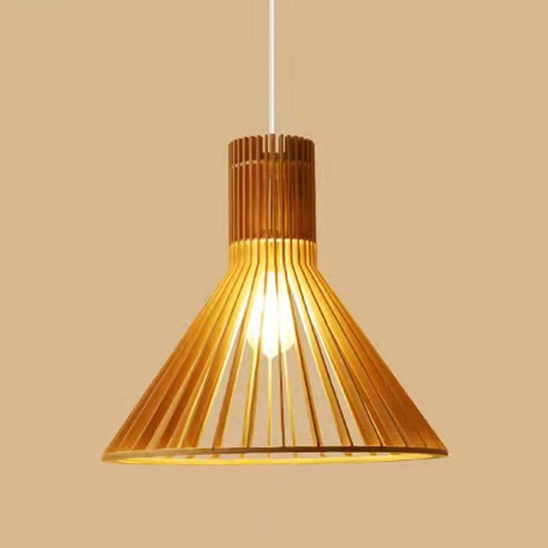 Modern Style Hanging Light Fixture 1-Light Pendant Lamp with Wooden Shade for Bedroom