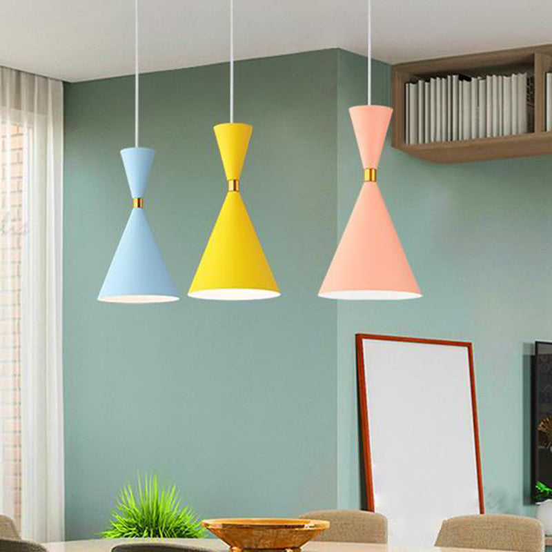 Macaron Style Hanging Light Fixture 1-Light Pendant Lamp with Metal Shade for Bedroom