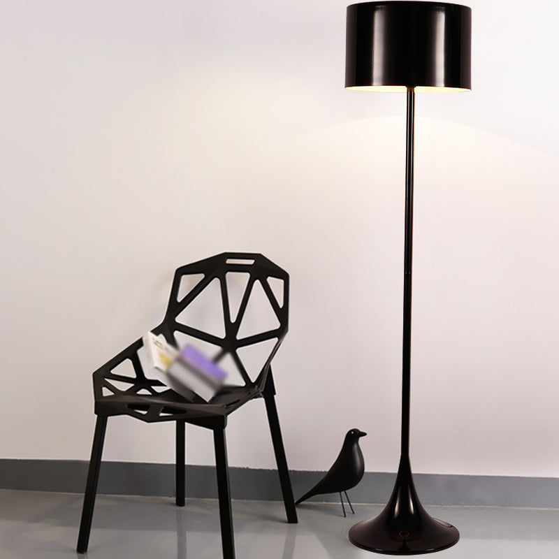 Modern Simple Metal Floor Lamp Cylinder Shape Floor Light with Aluminum Shade for Bedroom