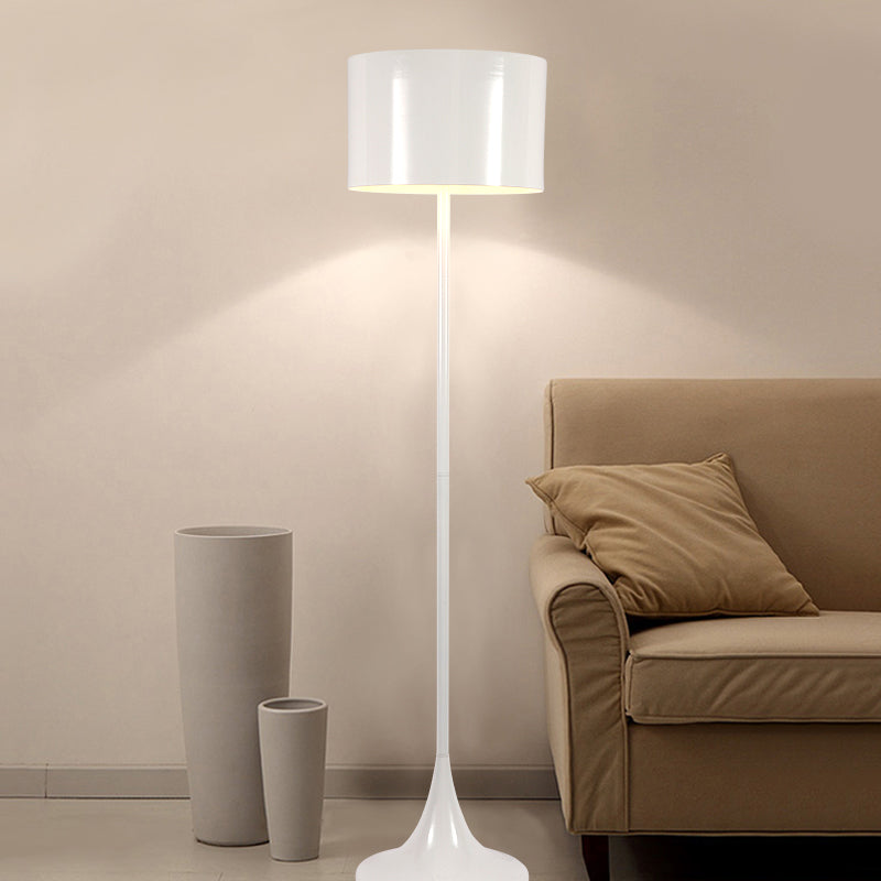 Modern Simple Metal Floor Lamp Cylinder Shape Floor Light with Aluminum Shade for Bedroom