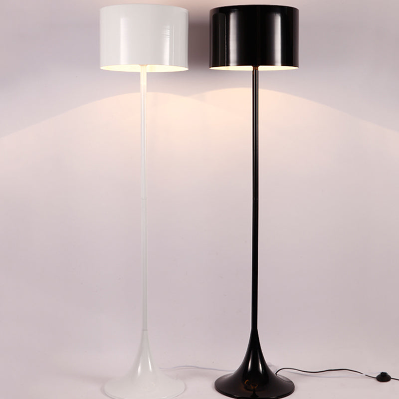 Modern Simple Metal Floor Lamp Cylinder Shape Floor Light with Aluminum Shade for Bedroom