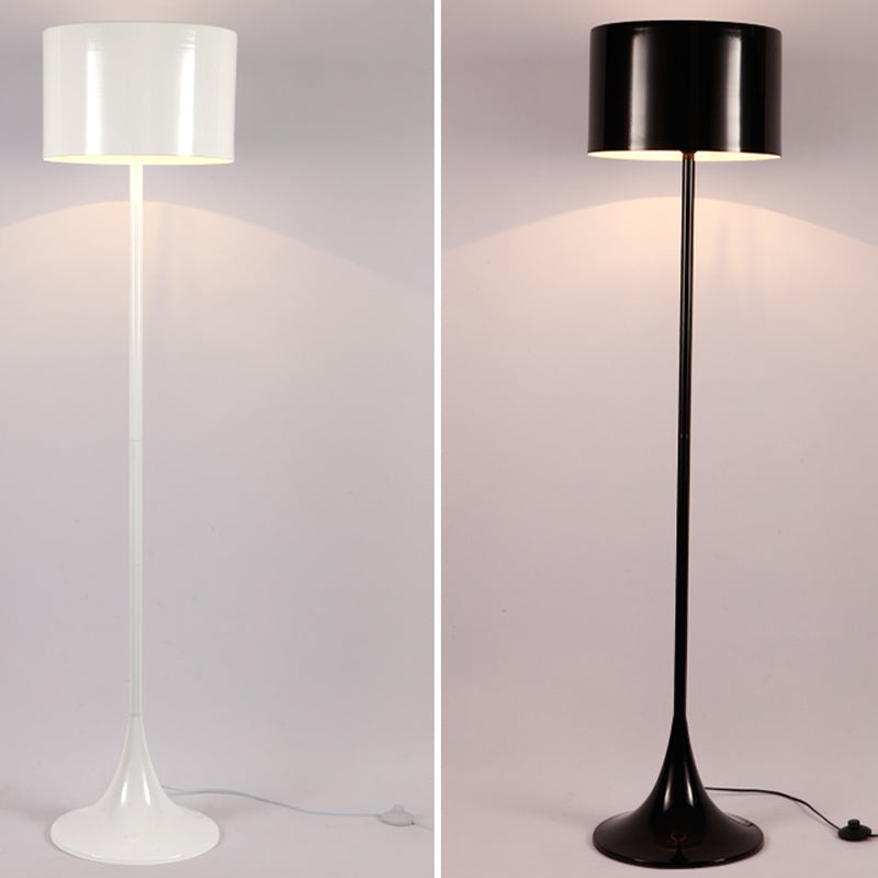 Modern Simple Metal Floor Lamp Cylinder Shape Floor Light with Aluminum Shade for Bedroom