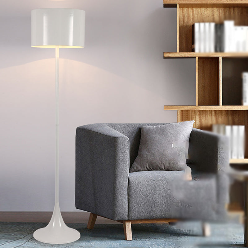 Modern Simple Metal Floor Lamp Cylinder Shape Floor Light with Aluminum Shade for Bedroom