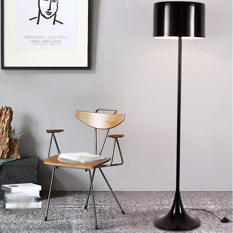 Modern Simple Metal Floor Lamp Cylinder Shape Floor Light with Aluminum Shade for Bedroom