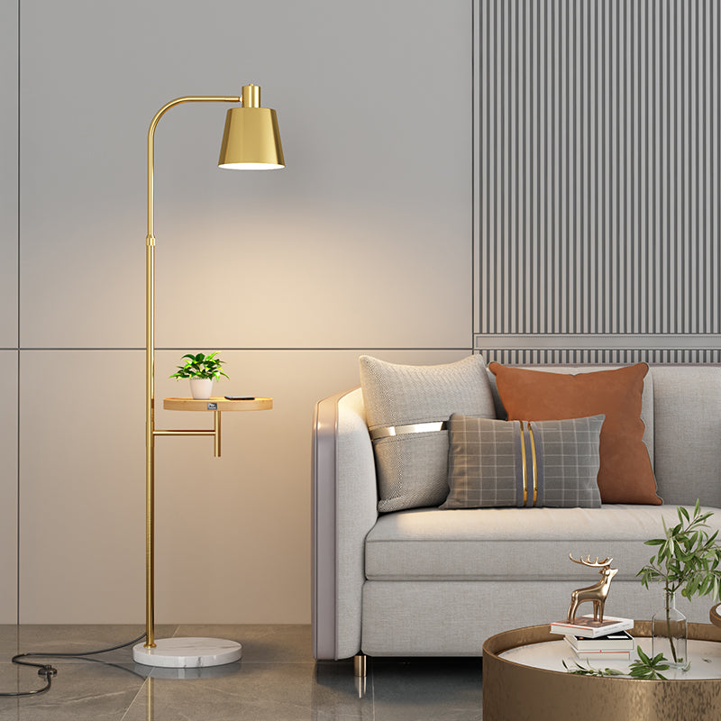 Nordic Style Metal Floor Lamp Cylinder Shape Shade Floor Light with Tea Table for Bedroom