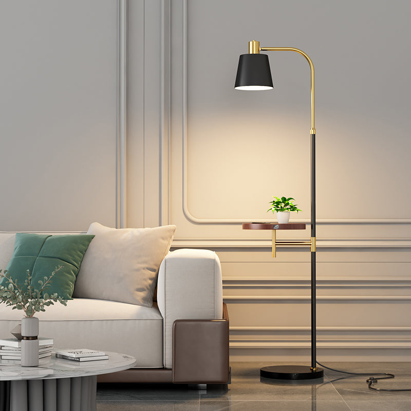 Nordic Style Metal Floor Lamp Cylinder Shape Shade Floor Light with Tea Table for Bedroom