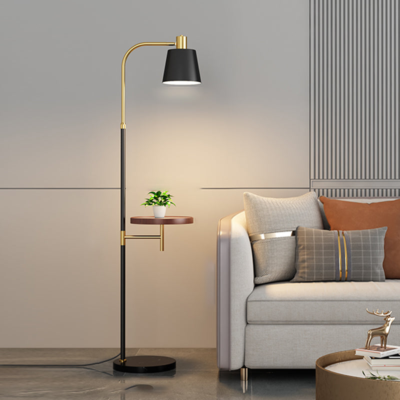 Nordic Style Metal Floor Lamp Cylinder Shape Shade Floor Light with Tea Table for Bedroom