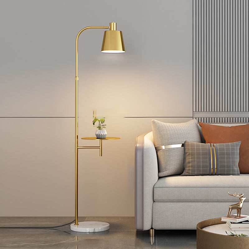 Nordic Style Metal Floor Lamp Cylinder Shape Shade Floor Light with Tea Table for Bedroom