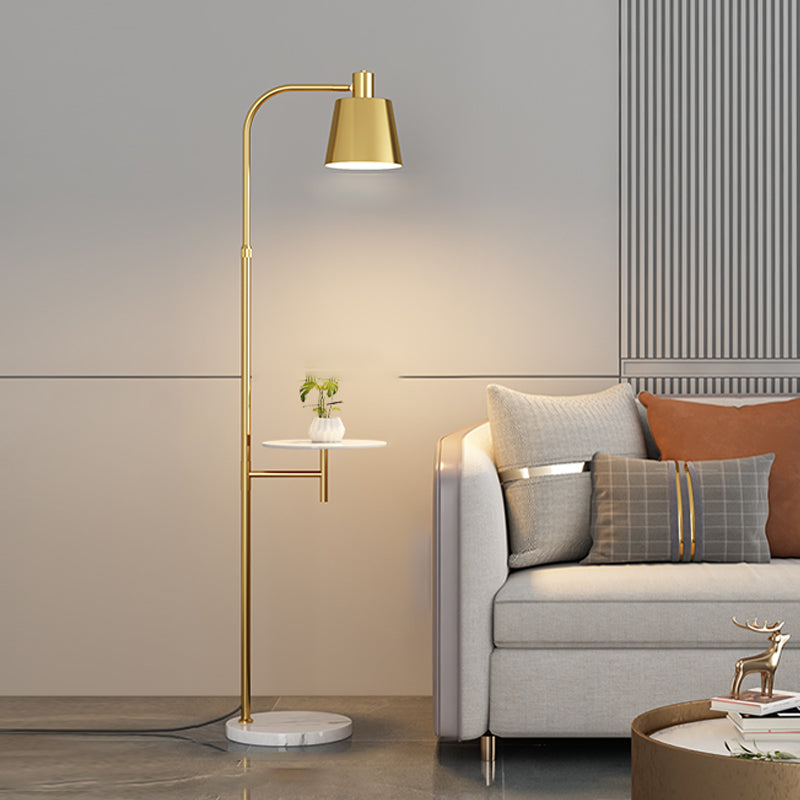 Nordic Style Metal Floor Lamp Cylinder Shape Shade Floor Light with Tea Table for Bedroom