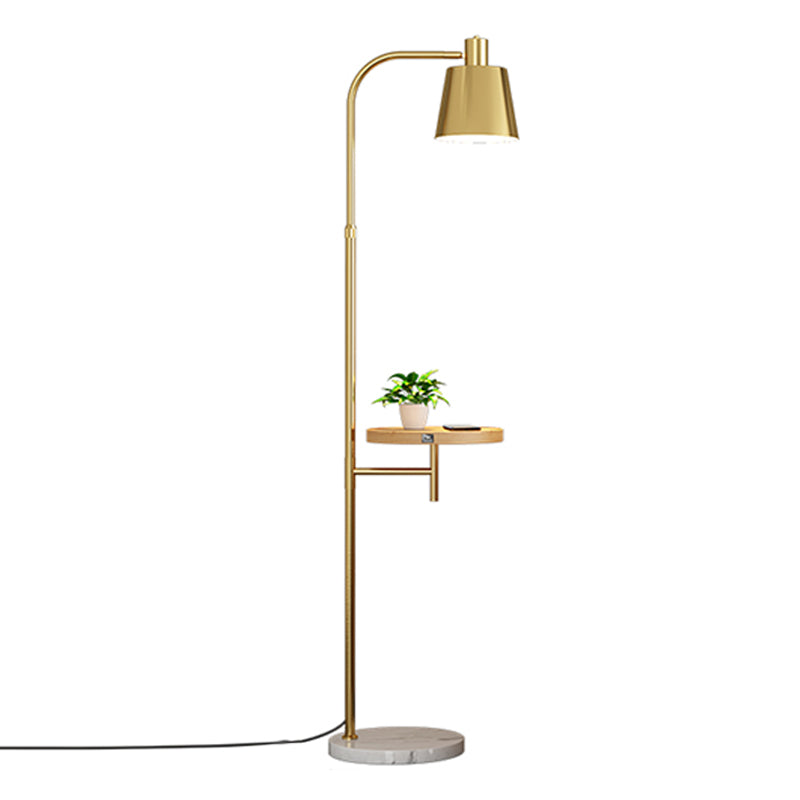 Nordic Style Metal Floor Lamp Cylinder Shape Shade Floor Light with Tea Table for Bedroom