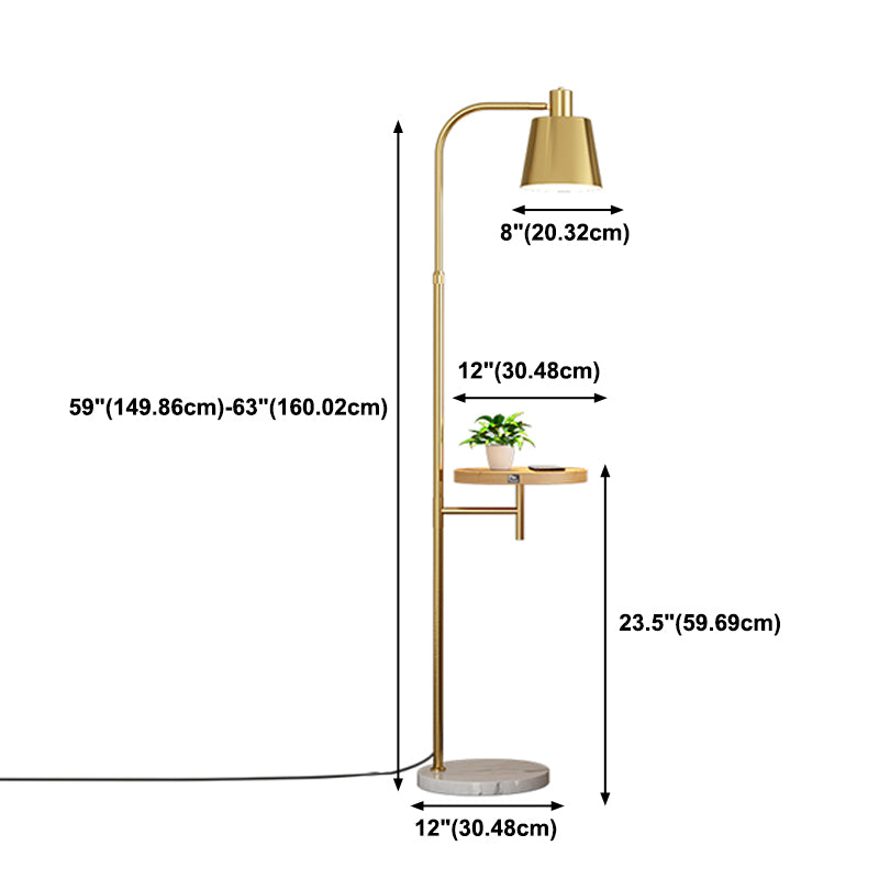 Nordic Style Metal Floor Lamp Cylinder Shape Shade Floor Light with Tea Table for Bedroom