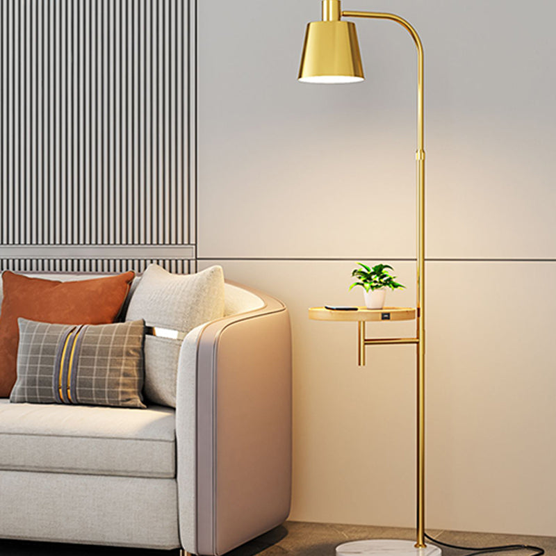 Nordic Style Metal Floor Lamp Cylinder Shape Shade Floor Light with Tea Table for Bedroom