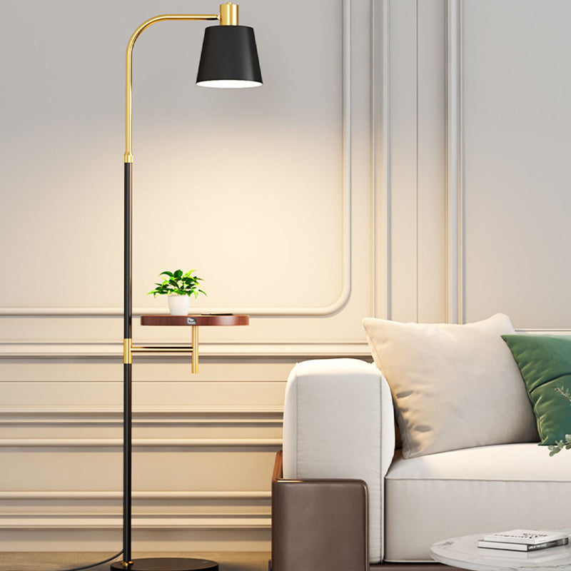 Nordic Style Metal Floor Lamp Cylinder Shape Shade Floor Light with Tea Table for Bedroom