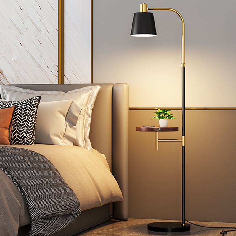 Nordic Style Metal Floor Lamp Cylinder Shape Shade Floor Light with Tea Table for Bedroom