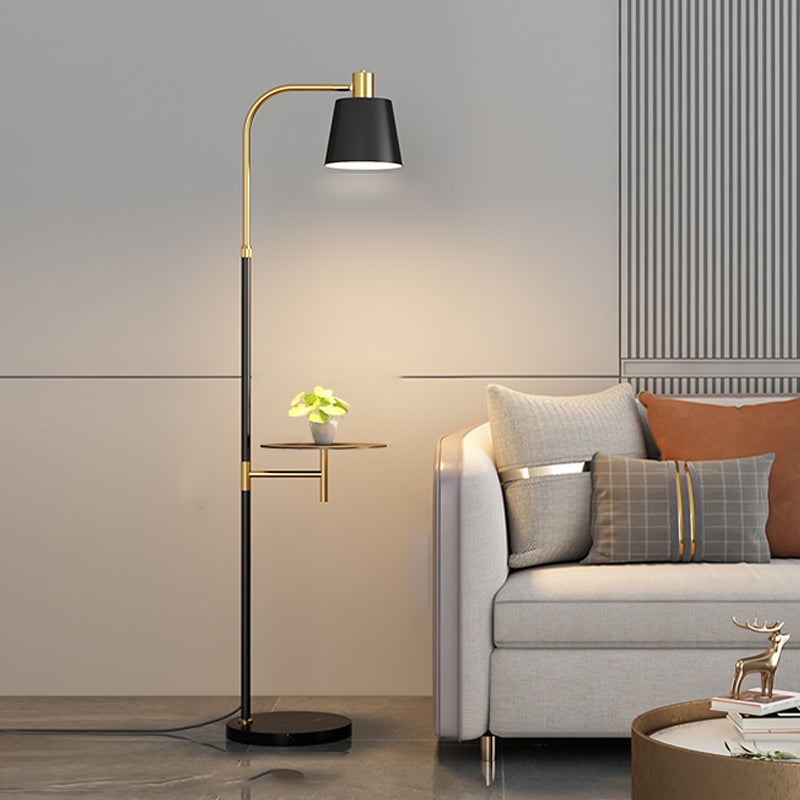 Nordic Style Metal Floor Lamp Cylinder Shape Shade Floor Light with Tea Table for Bedroom