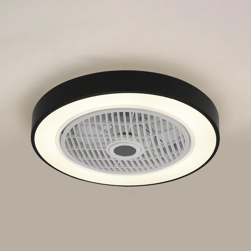 Round LED Flush Mount Fan Lamp Modern Metal Bedroom Semi Flush Light Fixture