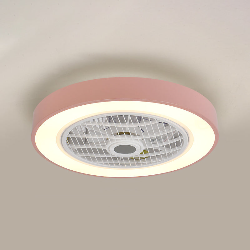 Round LED Flush Mount Fan Lamp Modern Metal Bedroom Semi Flush Light Fixture