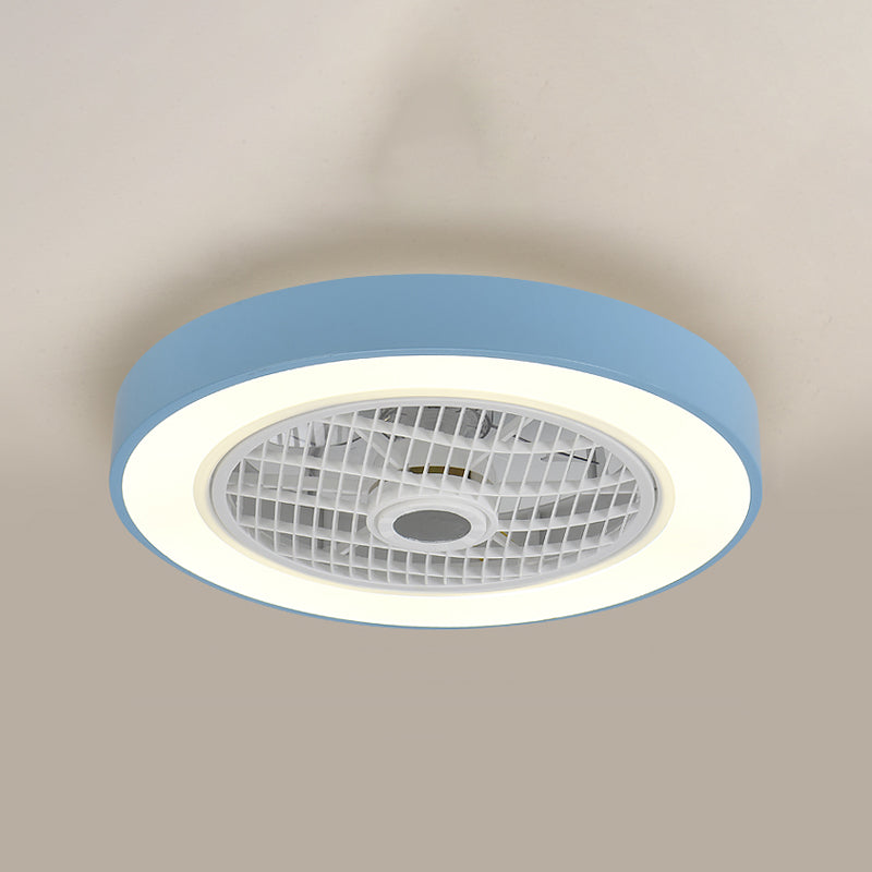 Round LED Flush Mount Fan Lamp Modern Metal Bedroom Semi Flush Light Fixture