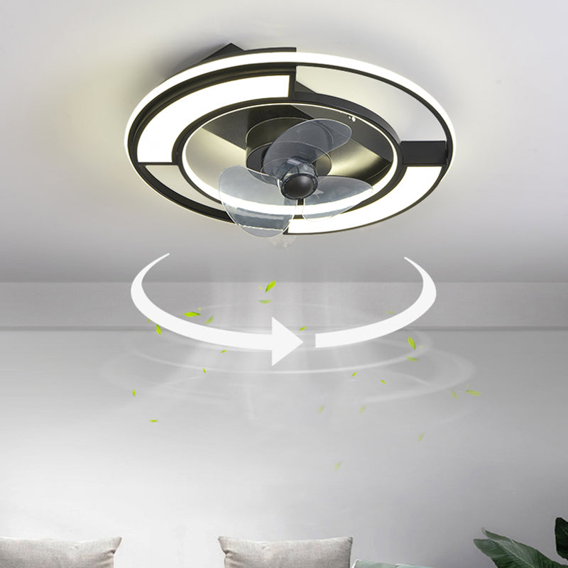 Black Geometric LED Fan Lamp Modern 360-Degree Rotatable Semi Flush Mount Ceiling Light