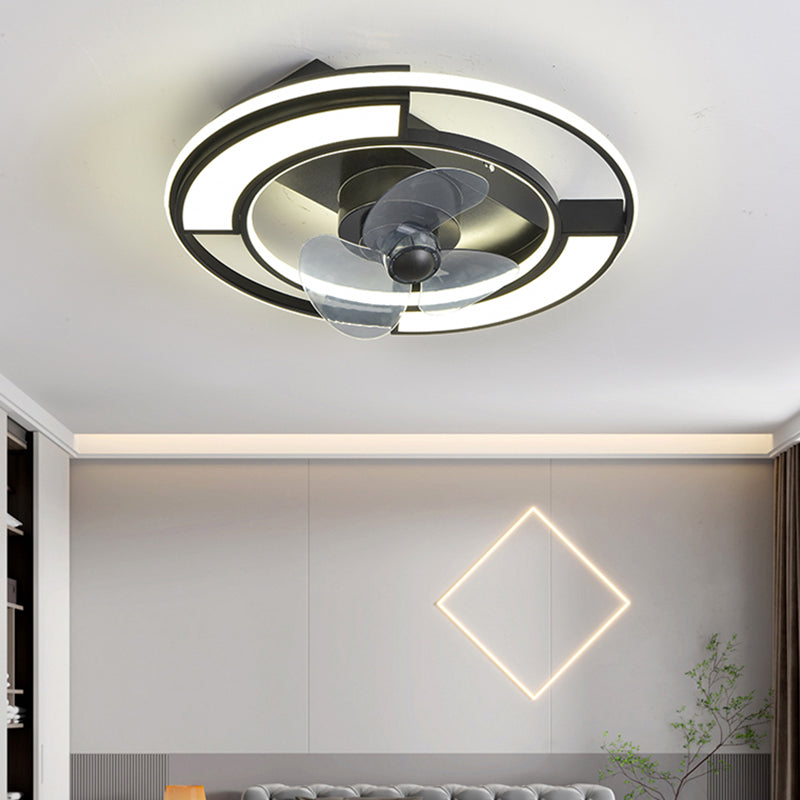 Black Geometric LED Fan Lamp Modern 360-Degree Rotatable Semi Flush Mount Ceiling Light