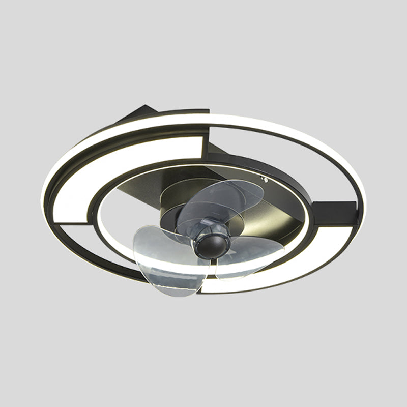 Black Geometric LED Fan Lamp Modern 360-Degree Rotatable Semi Flush Mount Ceiling Light