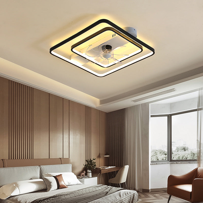 Modern Simple Metal Ceiling Fan Lamp Geometry LED Ceiling Fan Light for Living Room