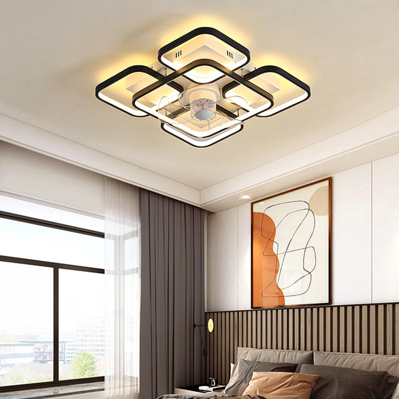 Modern Simple Metal Ceiling Fan Lamp Geometry LED Ceiling Fan Light for Living Room