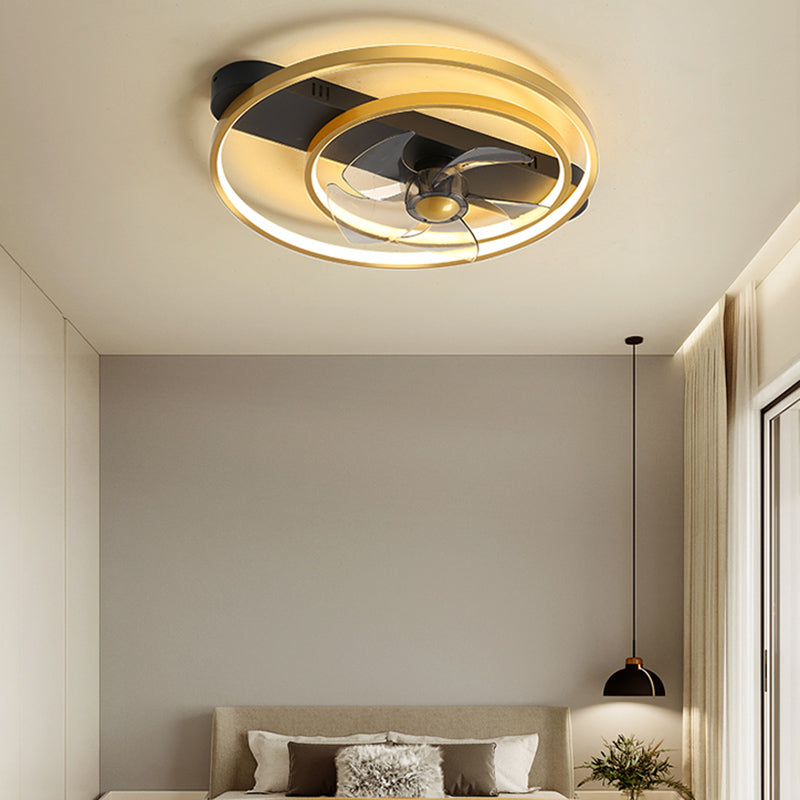 Modern Simple Metal Ceiling Fan Lamp Geometry LED Ceiling Fan Light for Living Room