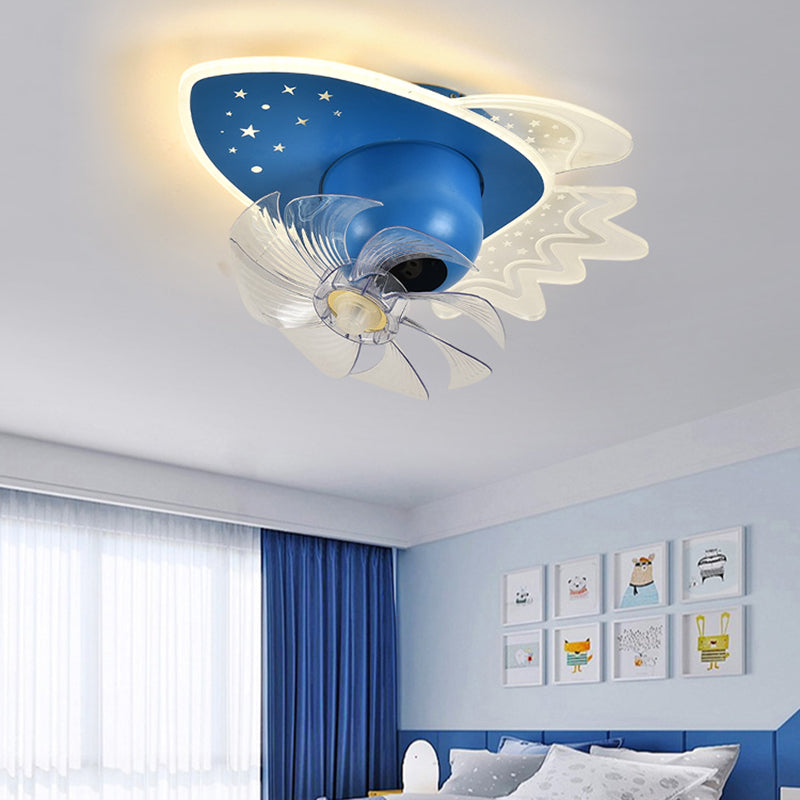 Cartoon LED Ceiling Fan Lamp 360-Degree Rotatable Kids Bedroom Semi Flush Mount Light