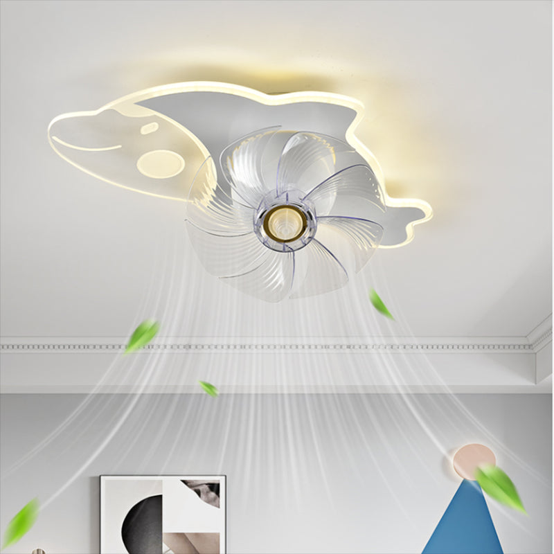 Cartoon LED Ceiling Fan Lamp 360-Degree Rotatable Kids Bedroom Semi Flush Mount Light