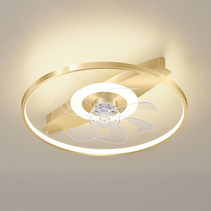 Modern Simple Style Aluminum Ceiling Fan Lamp Geometry LED Ceiling Fan Light for Bedroom