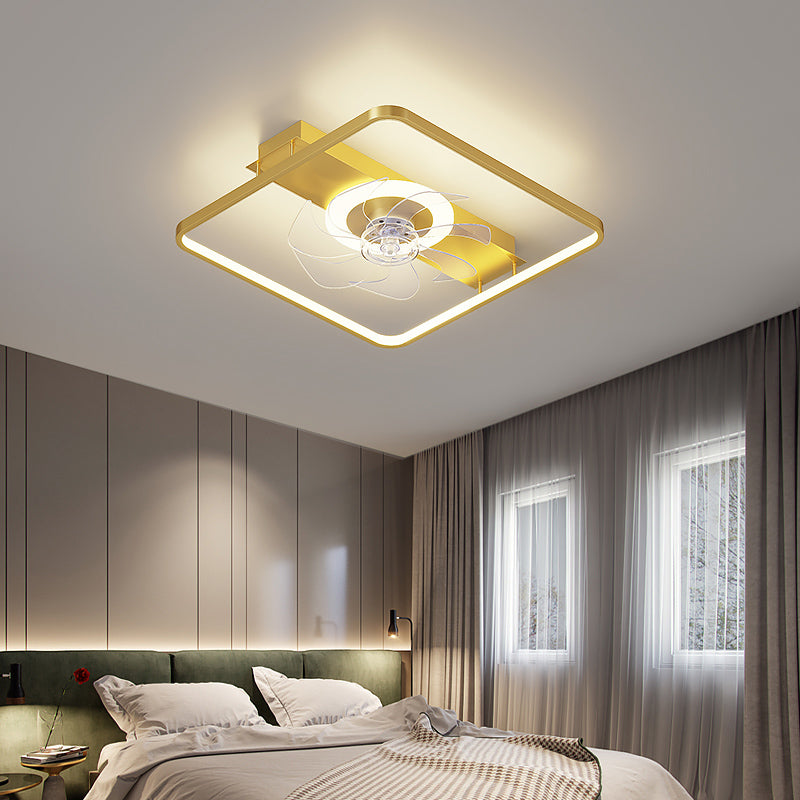 Modern Simple Style Aluminum Ceiling Fan Lamp Geometry LED Ceiling Fan Light for Bedroom