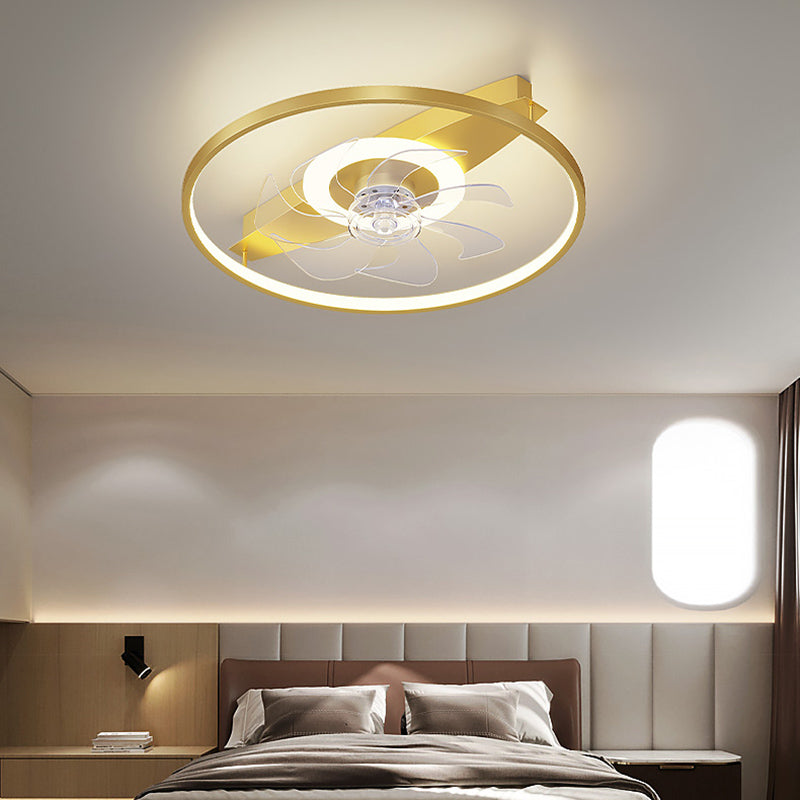 Modern Simple Style Aluminum Ceiling Fan Lamp Geometry LED Ceiling Fan Light for Bedroom