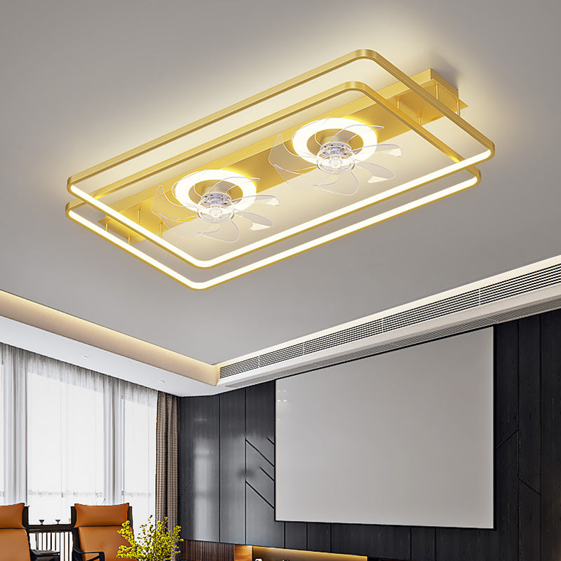 Modern Simple Style Aluminum Ceiling Fan Lamp Geometry LED Ceiling Fan Light for Bedroom