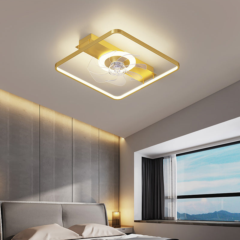 Modern Simple Style Aluminum Ceiling Fan Lamp Geometry LED Ceiling Fan Light for Bedroom