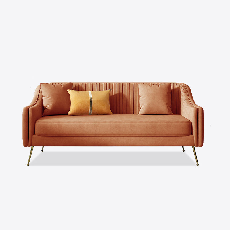 Mid-Century Modern 32.5"H Velvet Couch Sewn Pillow Back Sofa