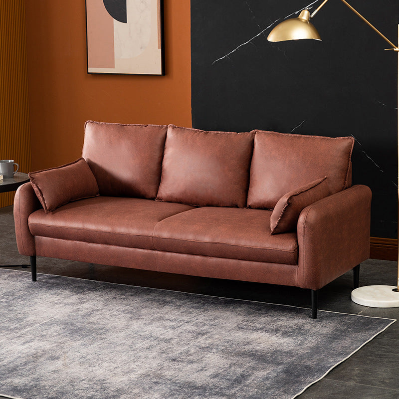 Contemporary Pillow Back Couch Square Arm Leather Sofa for Living Room