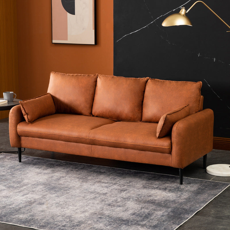 Contemporary Pillow Back Couch Square Arm Leather Sofa for Living Room