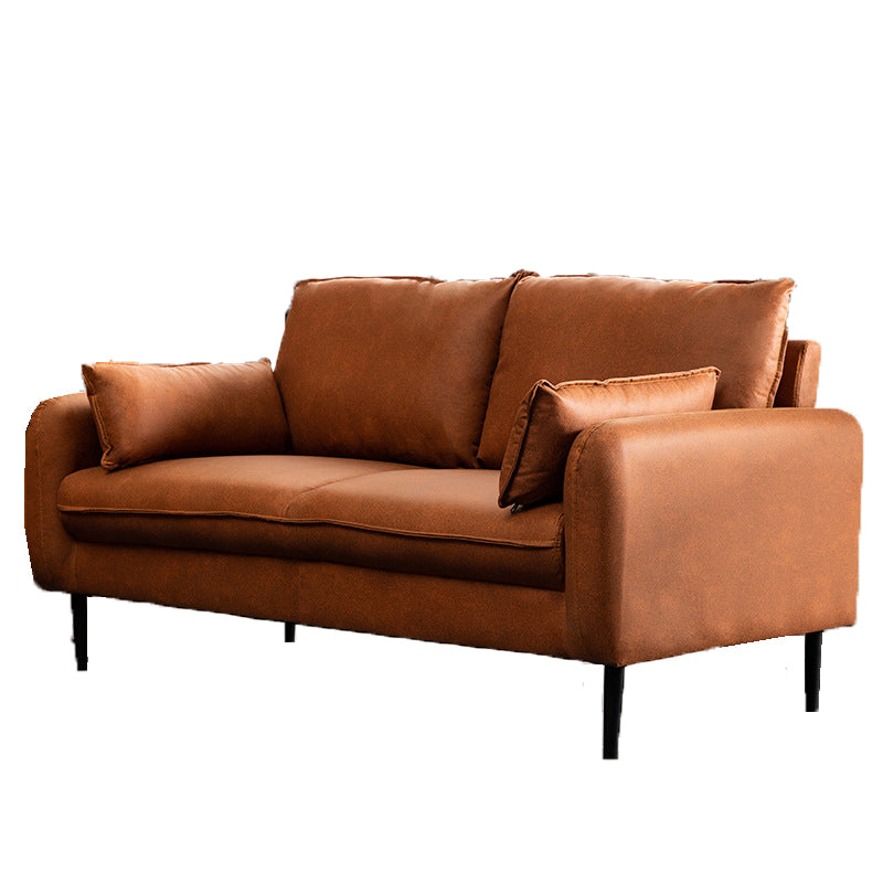 Contemporary Pillow Back Couch Square Arm Leather Sofa for Living Room