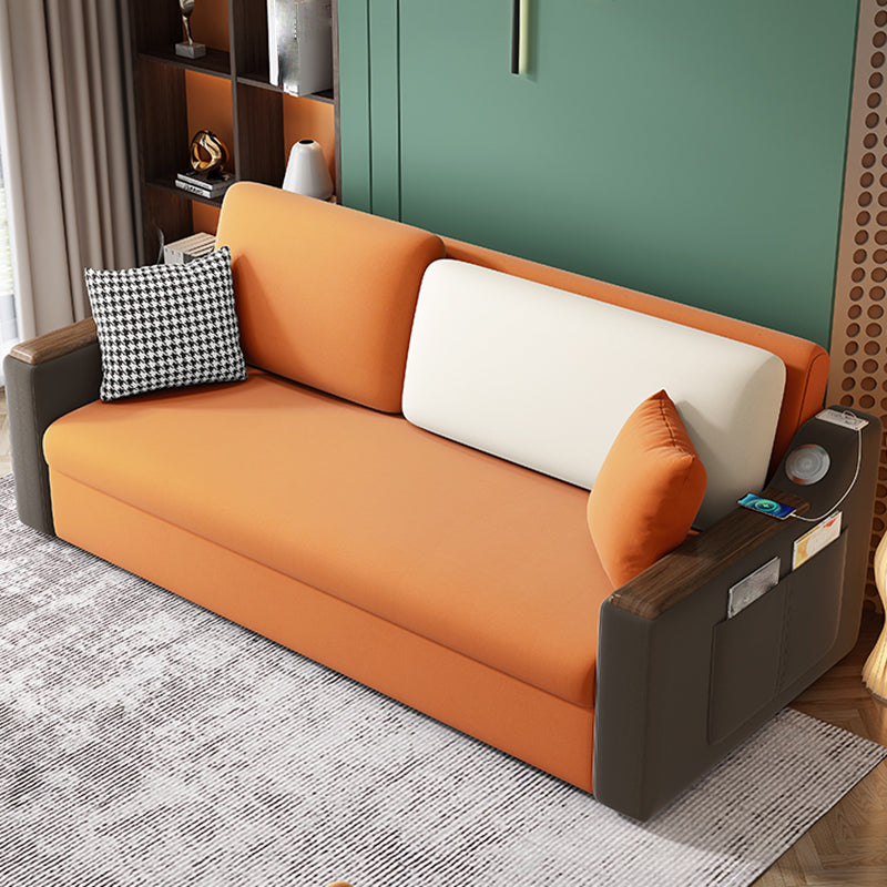 Orange Stain-Resistant Sofa Bed  26.77"H Fabric Sloped Arm Sofa Bed