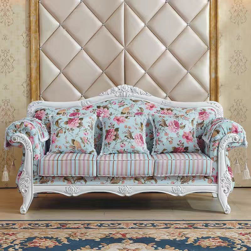 Traditional Tufted Rolled Arm Settee Slipcovered Sofa for Three People