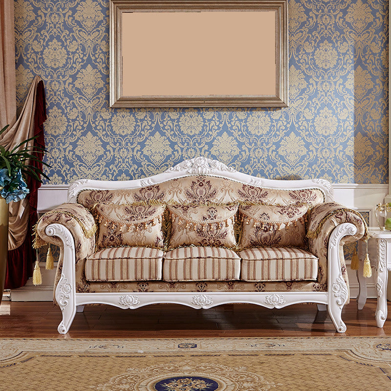 Traditional Tufted Rolled Arm Settee Slipcovered Sofa for Three People